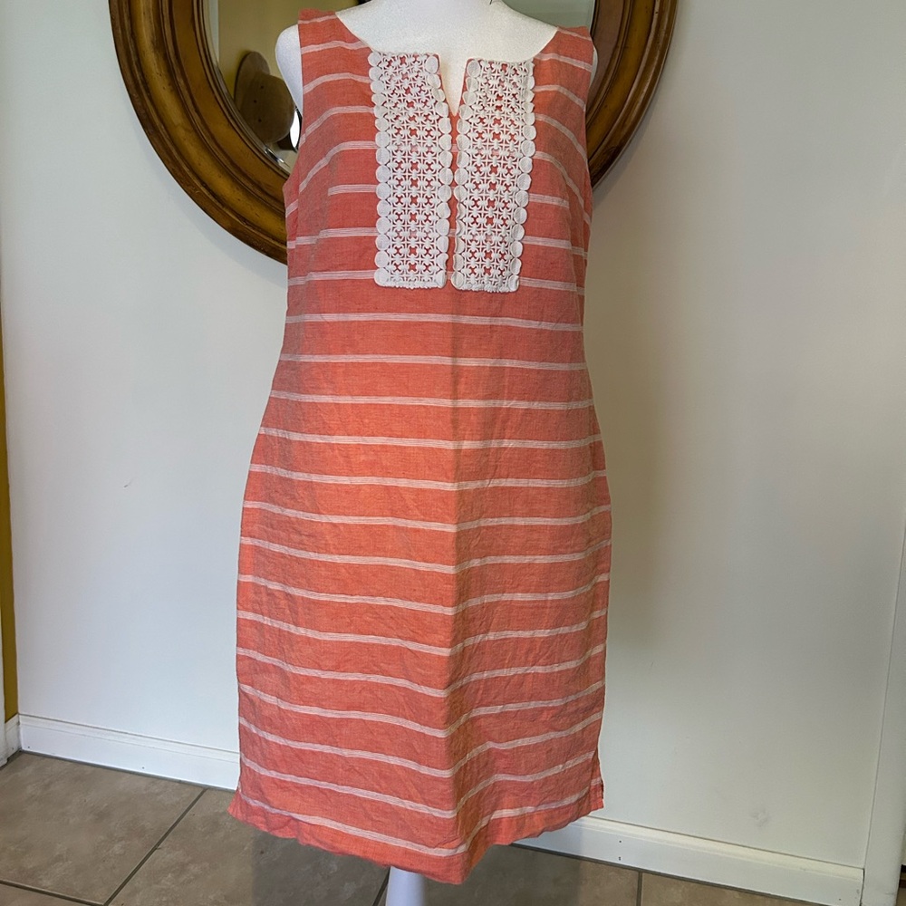 Talbots Orange and White Sleeveless Sheath Dress